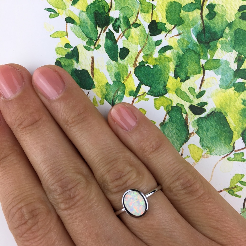 Sterling Silver Genuine Natural Austrian Opal Ring - Picture 5 of 8
